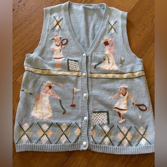 90’s VTG capacity cotton/wool knit blend vest golf/tennis character medium - Picture 2 of 6